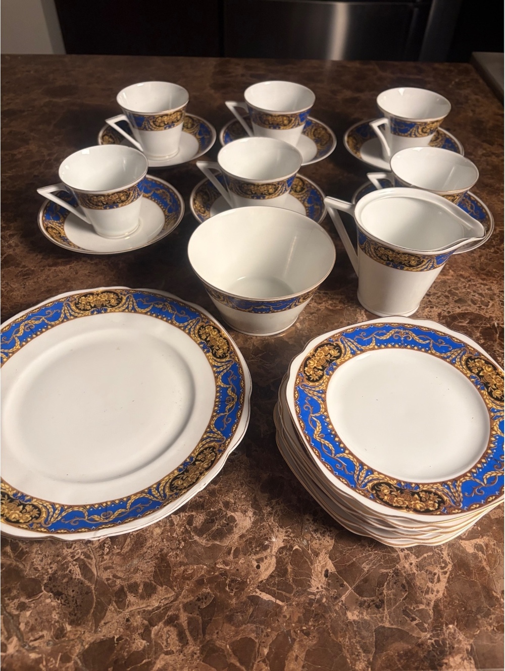 Vintage Ruwaha Czechoslovakia Porcelain Coffee Set with Blue